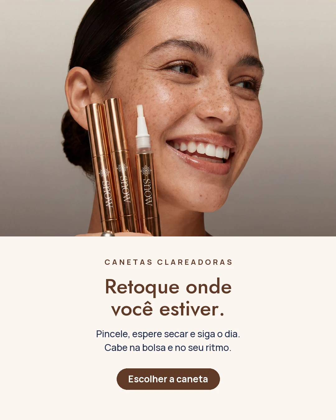 Canetas clareadoras. Retoque onde você estiver.